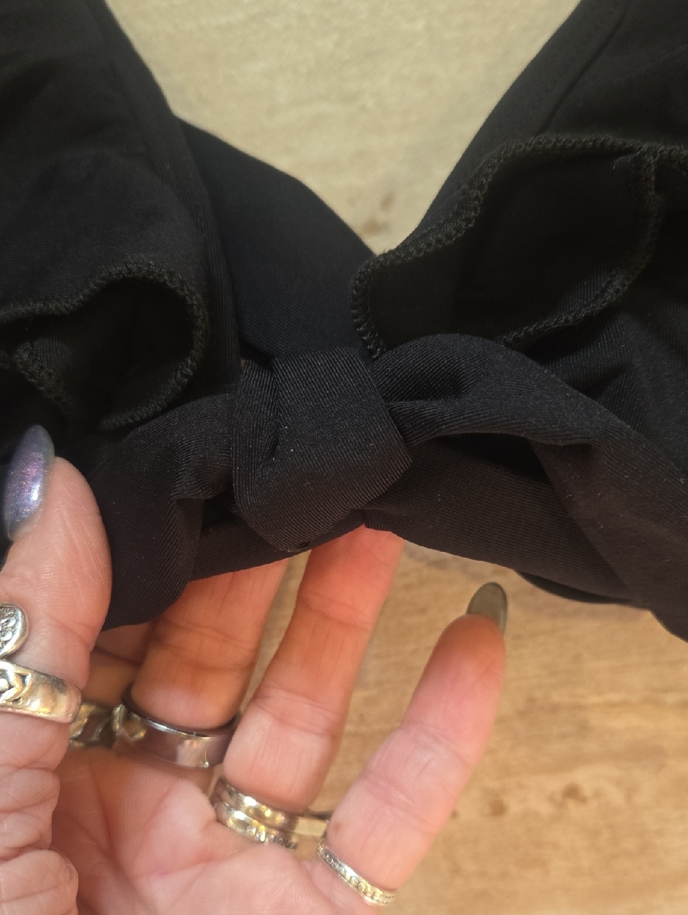 New Kenneth Cole Reaction Black Banded Ruffle Halter Bikini Top - Picture 2 of 9